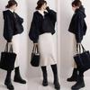 Two-Piece Japanese-Korean Style Hoodie Set: Zippered Long-Sleeve Top + Straight-Leg Half Skirt for Women
