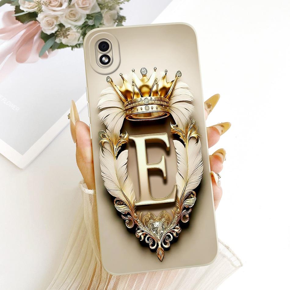 For Samsung Galaxy A01 Core Feather Crown Initial Letter Phone Case For Samsung A01 A01Core Shockproof Soft Silicone Bumpers