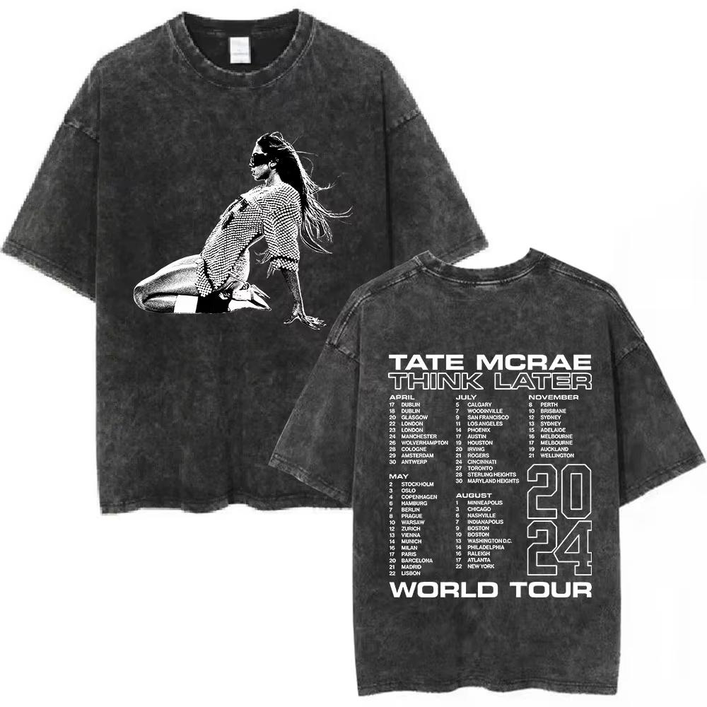 

Трендовая футболка Tate Mcrae Greedy Album Tour Merch для мужчин и женщин, винтажная потертая футболка с коротким рукавом, свободный повседневный топ S