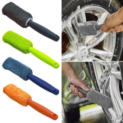 Microfiber Tire Brush with Long Handle Car Wheel Cleaning Tool with Soft Bristles Scratch-Free Essential Auto Detailing Accessory