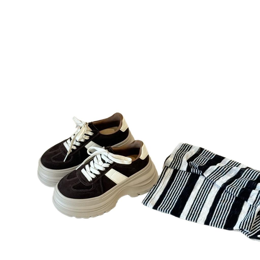 European Station 2025 Spring New Leather Platform Yellow Dexun Shoes Women's Fashion Versatile Casual Shoes Board Shoes Sneakers