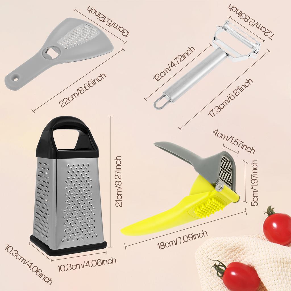 4 Pcs Cheese Grater Stainless Steel Four Sided Vegetable Shredder Labor Saving Garlic Crusher Efficient for Kitchen Accessories