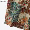 ZANZEA Womens Vintage Short Sleeve Floral Print Casual Long Dress
