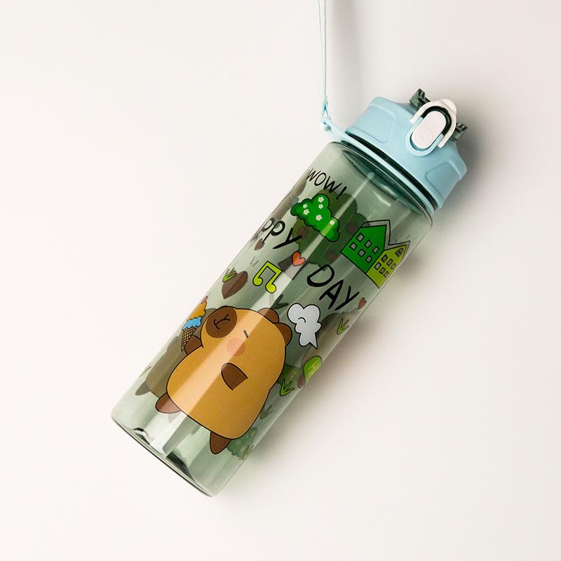 1 Piece Cartoon Capibala Cup With Straws Leakproof Water Bottle 400/750Ml Kids Water Sippy Cup Children'S Plastic Water Cup