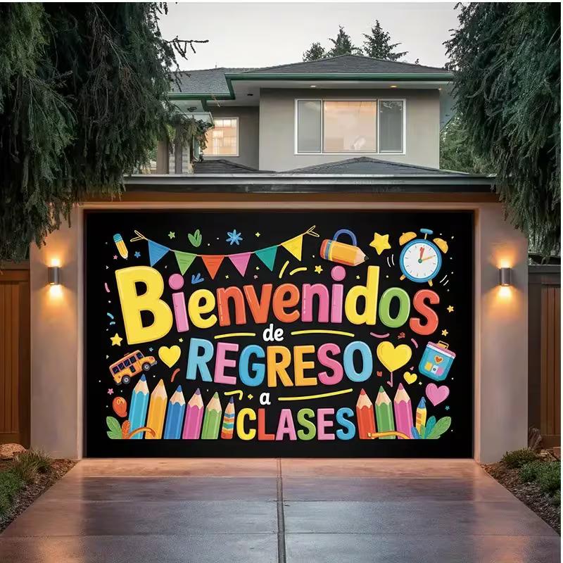 2D Cute School Supplies Backdrop for Spanish Back to School Party