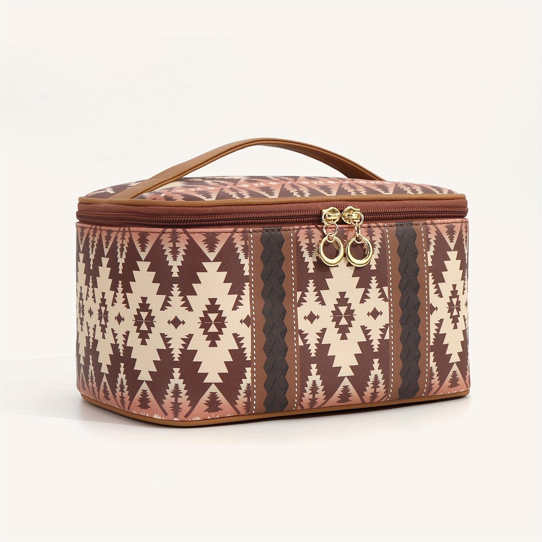 

1pcs/set Bohemian Ethnic PU Leather Waterproof Makeup Bag Travel Cosmetic Organizer with Multi-Pockets for Women 23.5x16x13cm