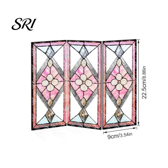 Colorful Folding Screen Mini Decorative Stained Glass Effect 3 Panel Divider Acrylic Desktop Office Desk Decoration Ornament for Home Living
