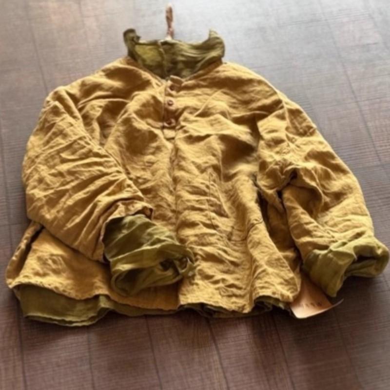 Johnature Women Vintage Shirts Solid Color O-Neck Long Sleeve Autumn Button Loose Soft Female Blouses