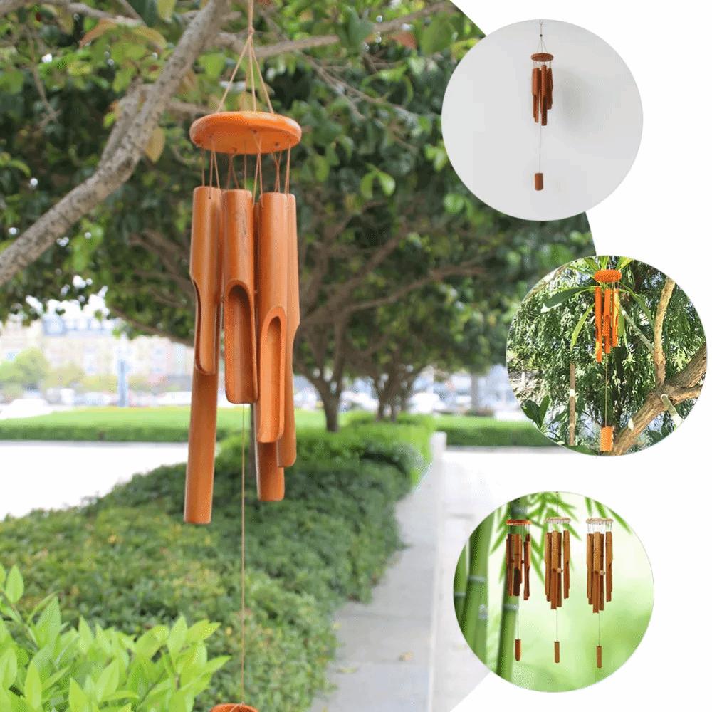 6 Tubes Hang Decorations Hand-Carved Garden Art Crafts New Bamboo Wind Chime Outdoor