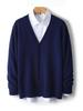 Men's V-neck Wool Cardigan: Autumn/Winter Business Casual Solid Color Long Sleeve, Warm Loose Knit Outerwear.