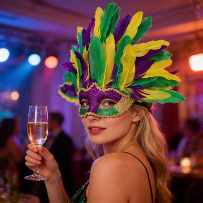 Mardi Gras Masque Colorful Feather Masquerade Masque for Women Venetian Carnival Costume for Prom
