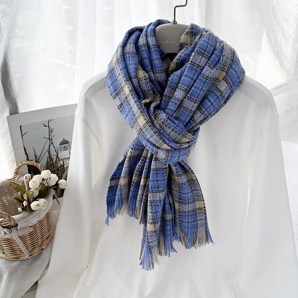 Plaid Imitation Cashmere Winter Scarf Fashionable and Warm Office Shawl for Women with Short Beards