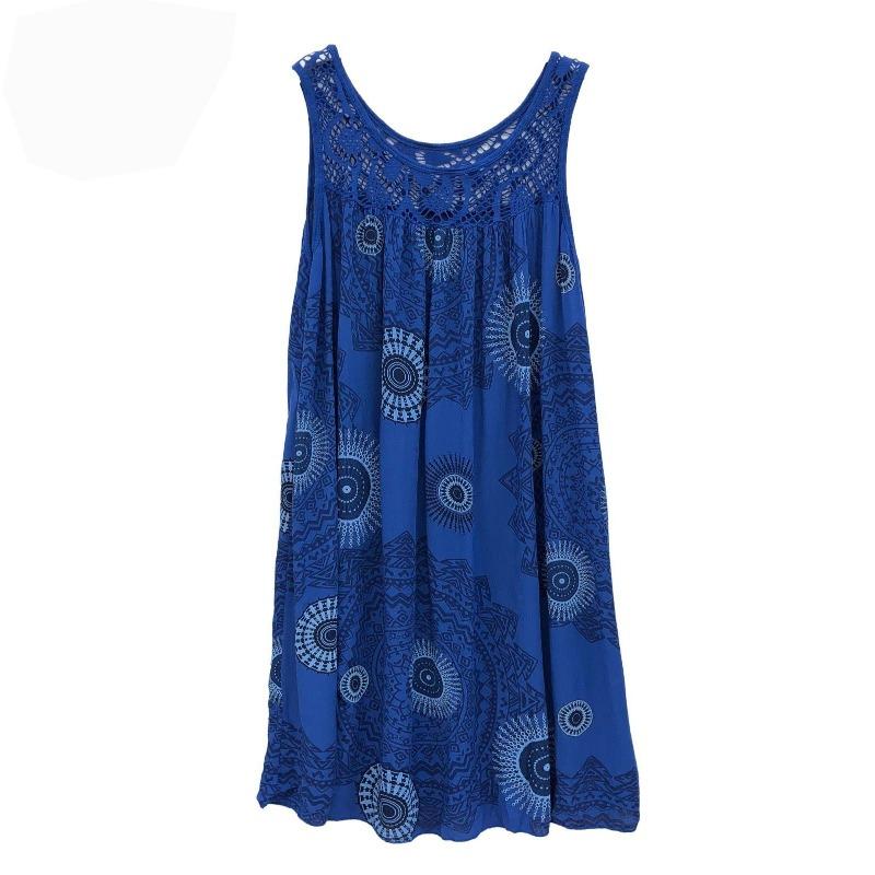 GMXIA Women's Lace Patchwork Printed Sleeveless Swing Dress