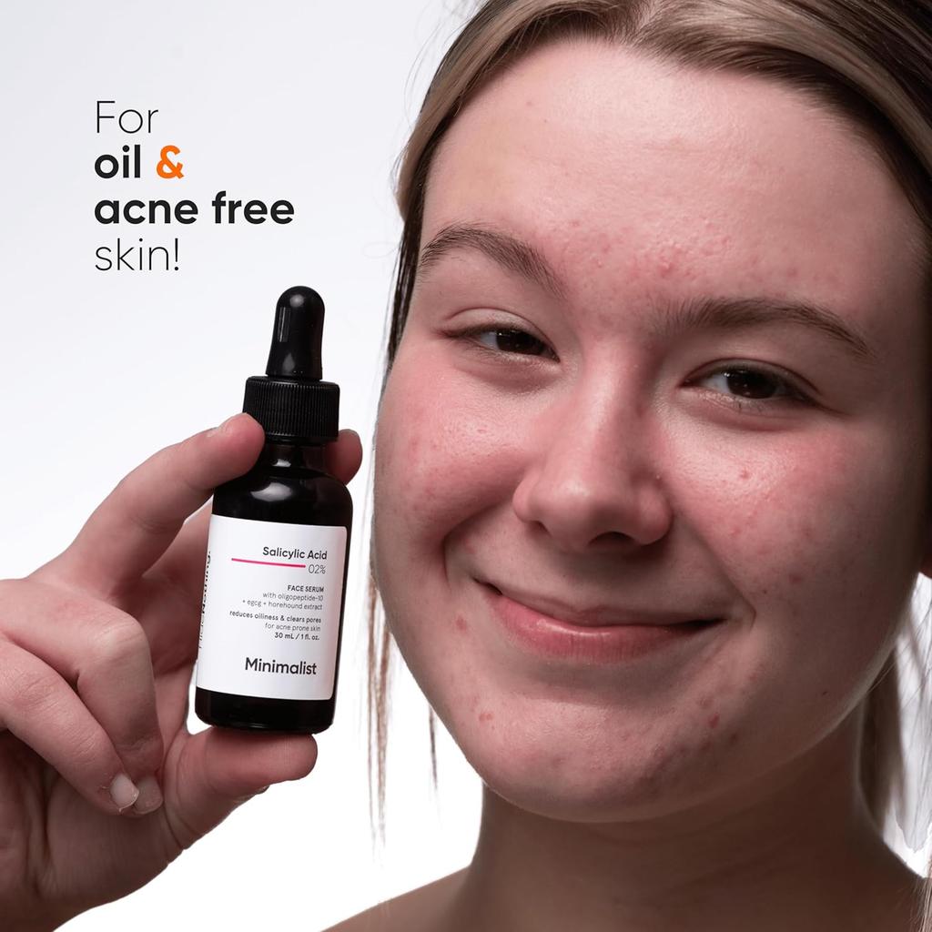 Minimalist Anti-Acne Face Serum 2% Salicylic Acid | Clears Blackheads, Reduces Oil & Bumpy Texture | BHA Exfoliant For All Skin Types | 30ml