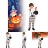 Halloween Child Costume For Kids With Polyester Fabric And Playful Striped Ghost Design For Party Performance