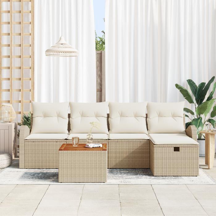 VidaXL Ensemble de canapé de jardin 6 pièces avec coussins beige en poly rotin 3359505