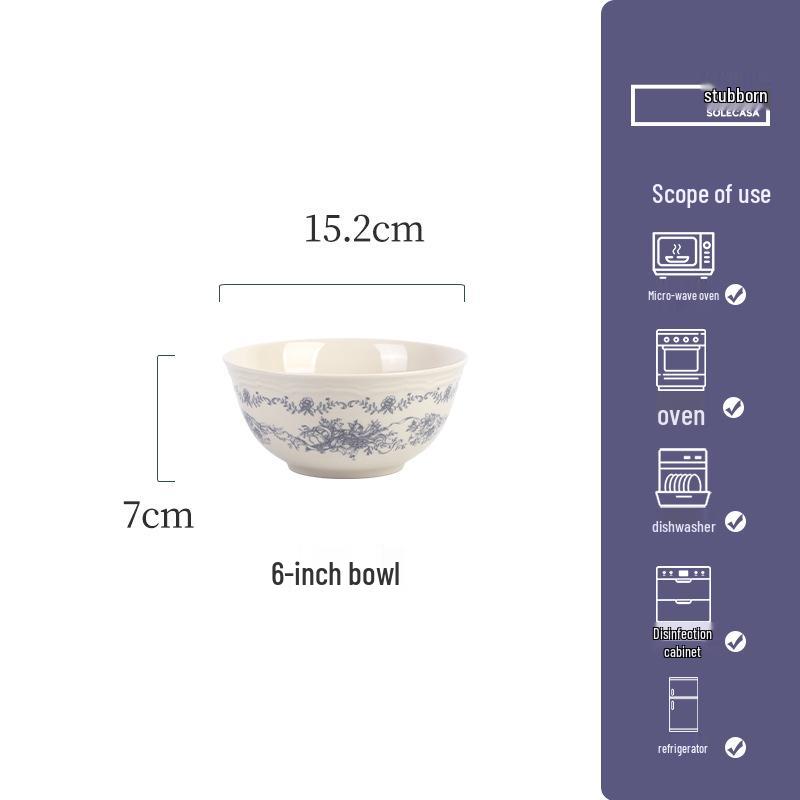 Shunxiang Blue Fog Flower Ceramic Tableware Set: Retro High-End Rice Bowl Plate for Luxurious Dining.