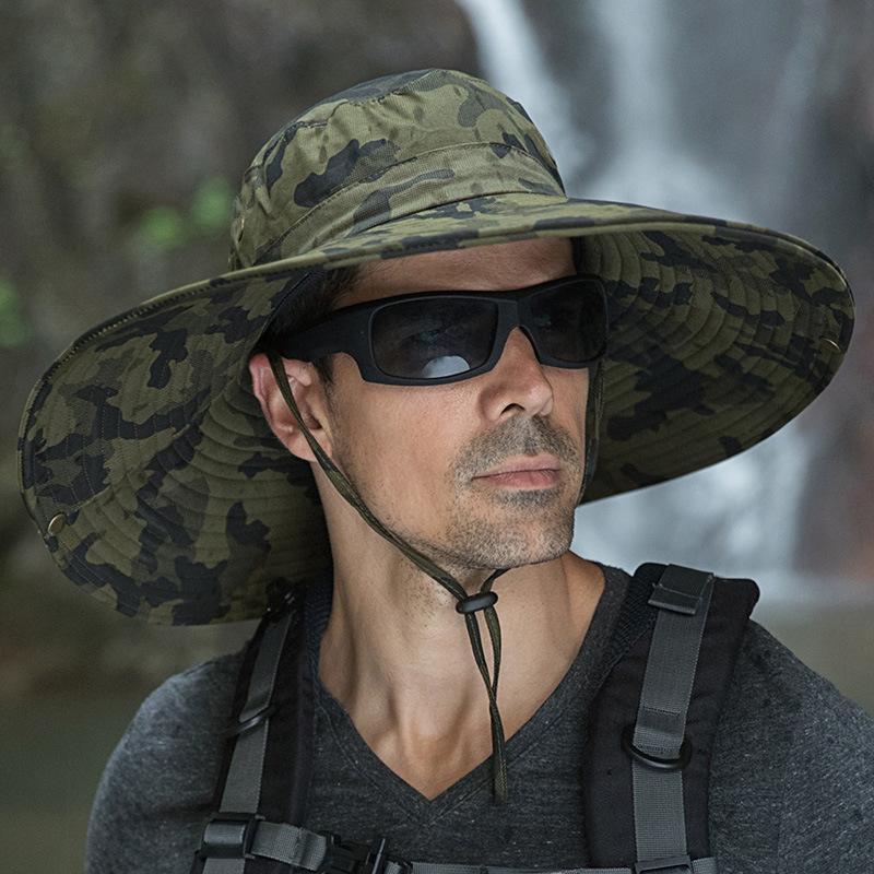 Camouflage big edge bucket hat men's hat summer shade sun protection hat enlarged brim sun hat travel fishing hat