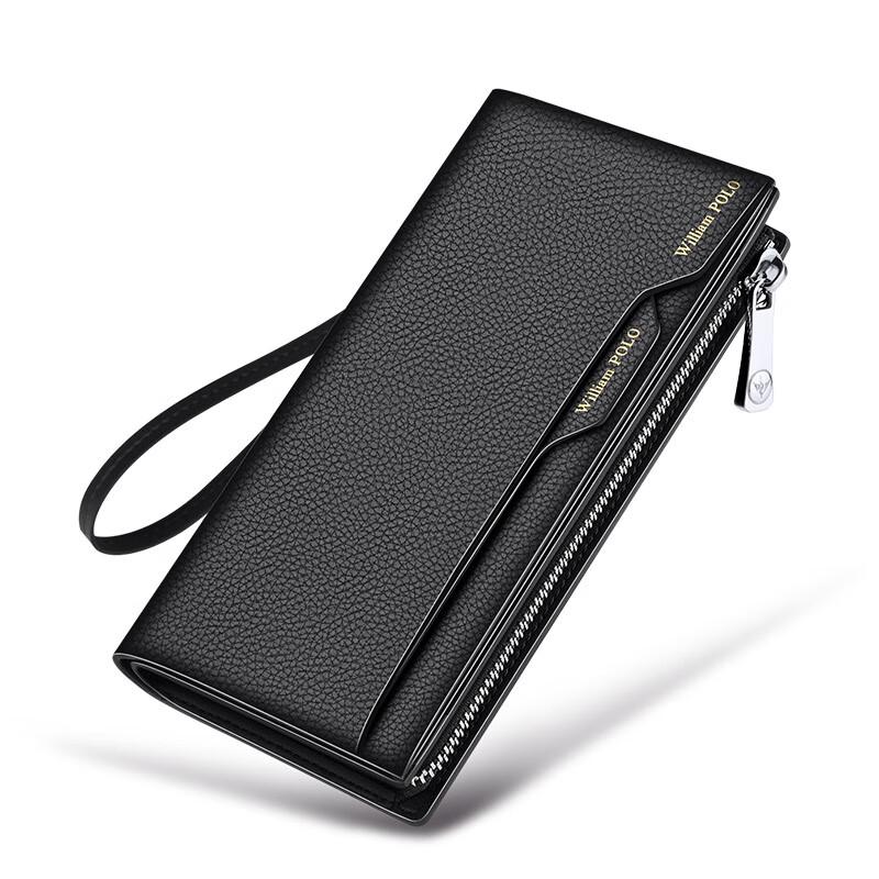 WILLIAMPOLO Men's First Layer Cowhide Long Wallet with Phone Card Holder