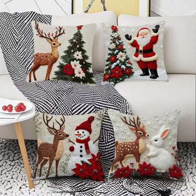 Christmas Pillow Cover 18x18 Inch Santa Reindeer Cushion Cover with Hidden Zipper Tree Snowman Throw Pillow Case Home