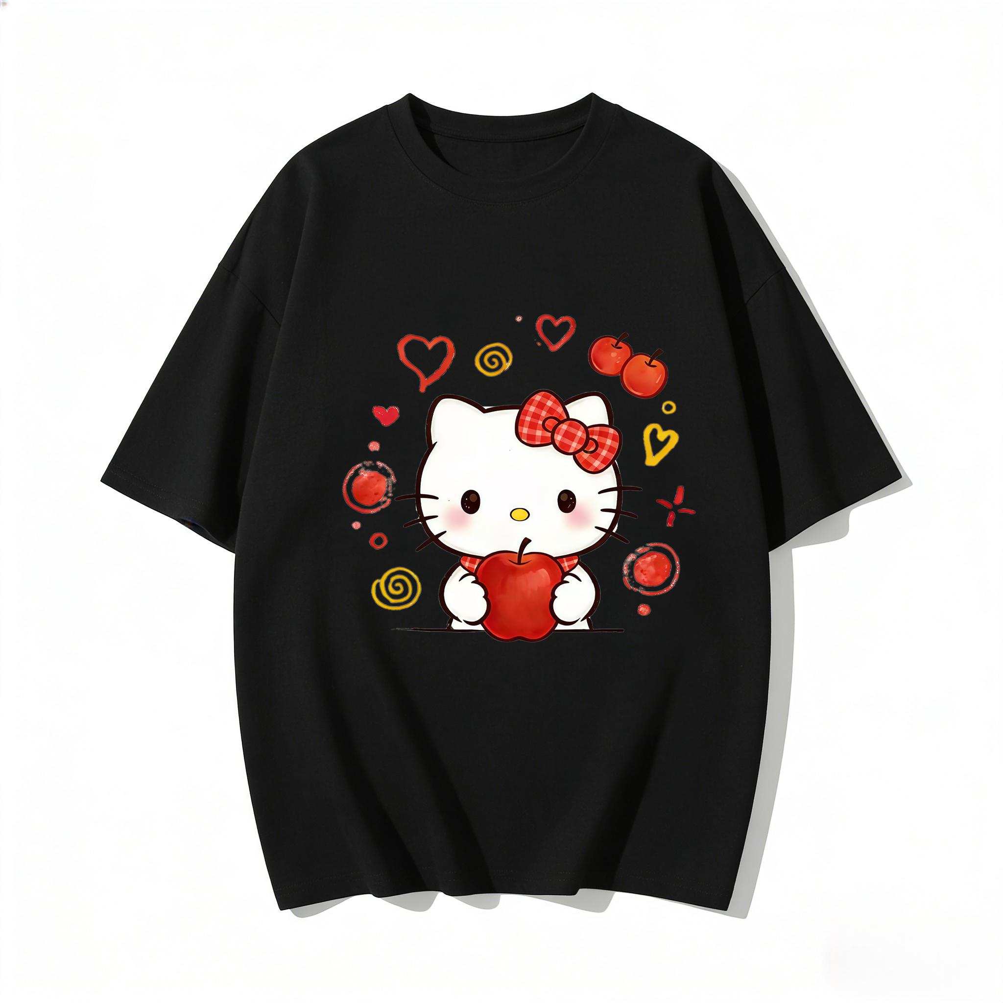 

2026 Hello Kitty Tee soft cotton short sleeve crew neck cute print lightweight summer top for Women daily casual wear S