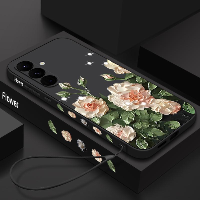 Rose Flower Paintings TPU Case For Samsung Galaxy S24 S25 FE S26 S25 S23 S22 Ultra A17 A56 A16 A55 A25 A15 A36 A54 5G Lanyard Soft Cover