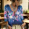Women's Casual Printed V-Neck Ruffle Tie Blouse