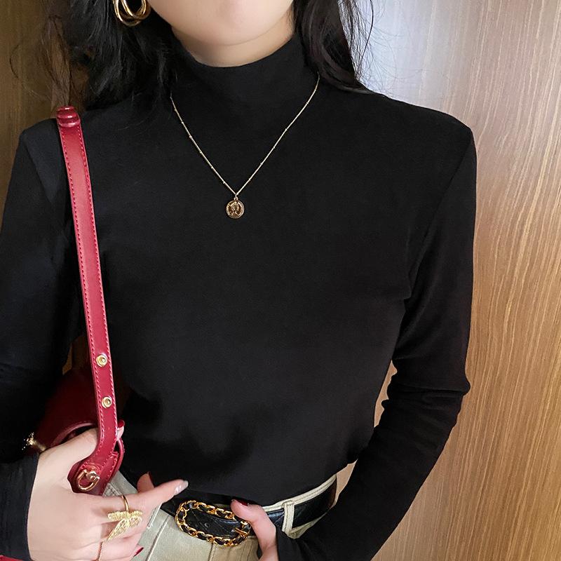 

Белая водолазка, нижняя рубашка для женщин на осень и зиму, высококачественный двусторонний бархатный костюм с наборным воротником, теплый бархатный топ XL