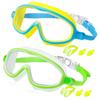 2 Pack Anti-Fog Anti-UV Swimming Goggles HD Diving Goggles with Earplugs Anti Choking Women Men Large Frame Silicone Swim Ggles