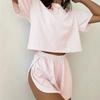Summer Women's Stripe Pajamas Set Autumn Short Sleeve T-Shirt and Shorts Sleepwear 2 Piece Set for Women Home Casual Loose Round Neck Pajamas
