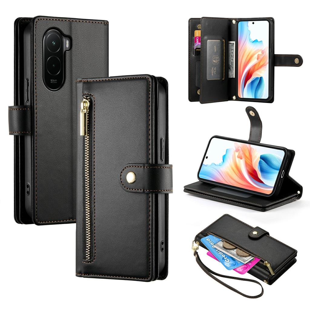 For Xiaomi Poco M7 4G (EU) (171mm) Case Zipper Pocket Wallet Leather Phone Cover with Straps