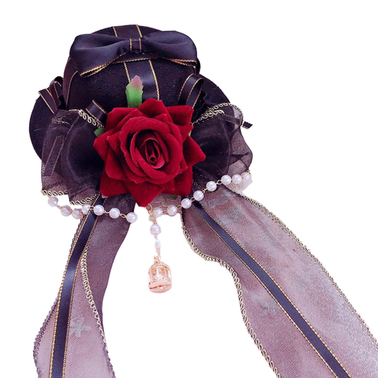 

Anime Party Top Hat Gothic Flower Bowler Hat Y2K Costume Cosplay Headgear Women Festival Headpiece Roleplay Accessories