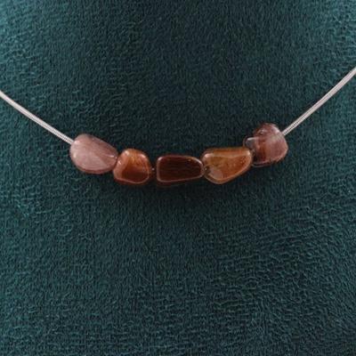 Stones and Minerals. Necklace 5 Beads Red Rutile Quartz from Brazil Steel Chain Necklace for Women, Men. Customizable Size.