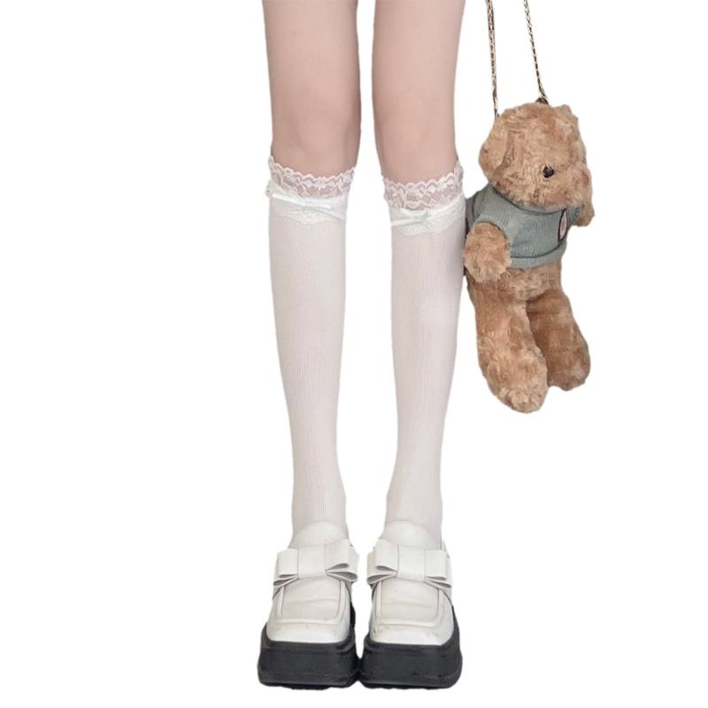 Womens Stockings Mesh Lacing up Knee Socks Sexy Patchwork Calf Socks Lace Socks 1