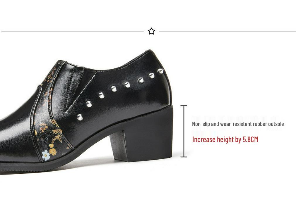 Men's Large Size Pointed Toe Leather High Heel Shoes - European American Fashion Rivet Cuban Style for Business and Casual Wear