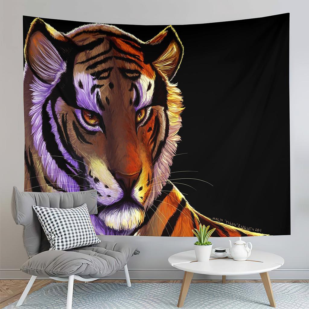 Cartoon Tiger Tapestry Cute Big Eyes Pink Paws Tiger Cub Tapestry Art Home Living Room Bedroom Decor Tapestries for Girls Boys