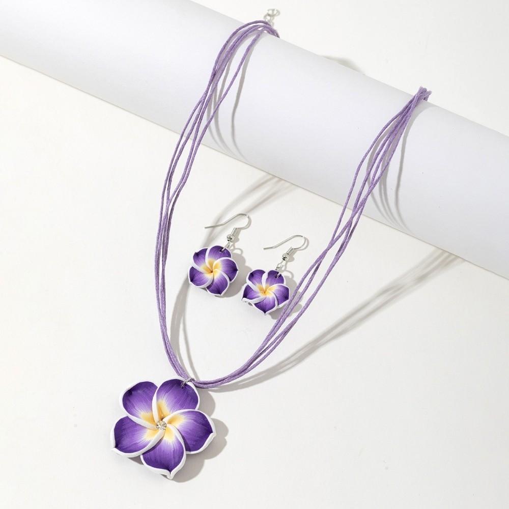 Soft Clay Plumeria Flower Jewelry Set Plumeria Flower Design Bohemian Style Flower Necklace Earrings Set Matching Earrings