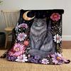 Moonlit Cat In Floral Garden Patterned Blanket, Flannel, Suitable for All Seasons, Home Decor, Warm and Cozy