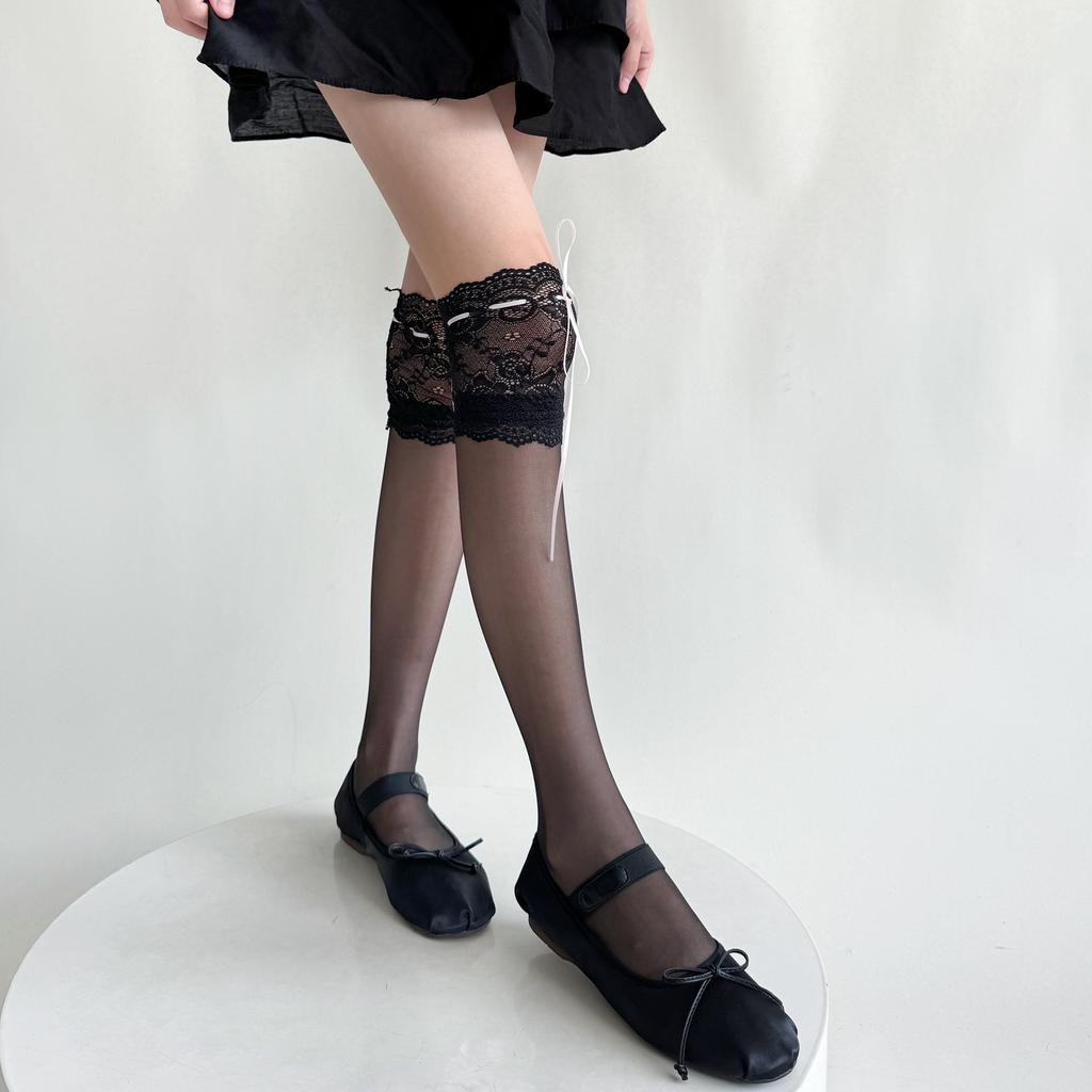 Heart Print Stockings Women Red Bow Knee High Socks Thigh High Stockings Sexy Lingerie Thigh High Socks Stocking Christmas Gifts