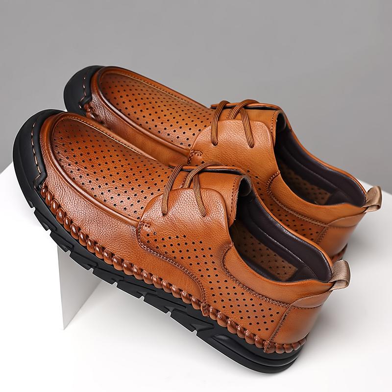

Fashion Men Split Leather Business Casual Shoes Summer Punching Leather Comfortable Driving Flats Mens Outdoor Hollow Out Oxfords Shoes 44
