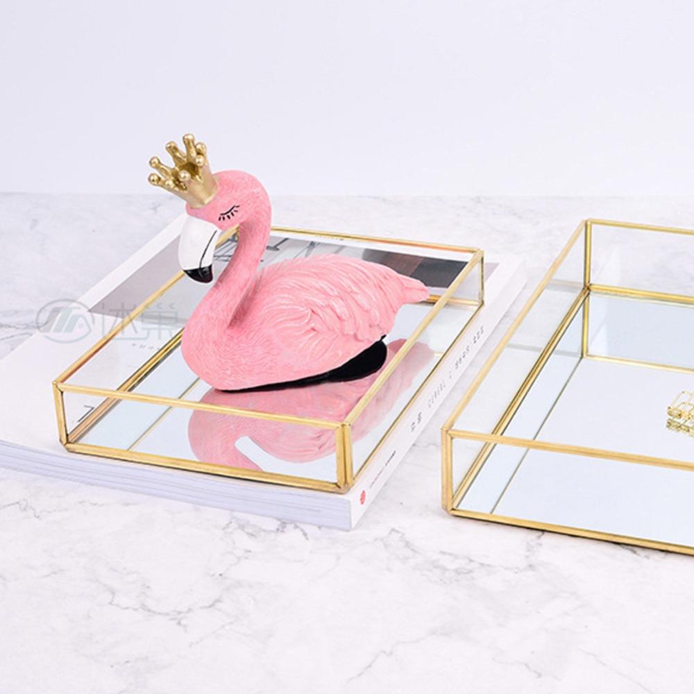 Vintage Metall-Glas-Aufbewahrungsbox Rechteckige Glas-Kosmetik-Displaybox Transparente Fächer Goldrand-Schmuck-Displaybox
