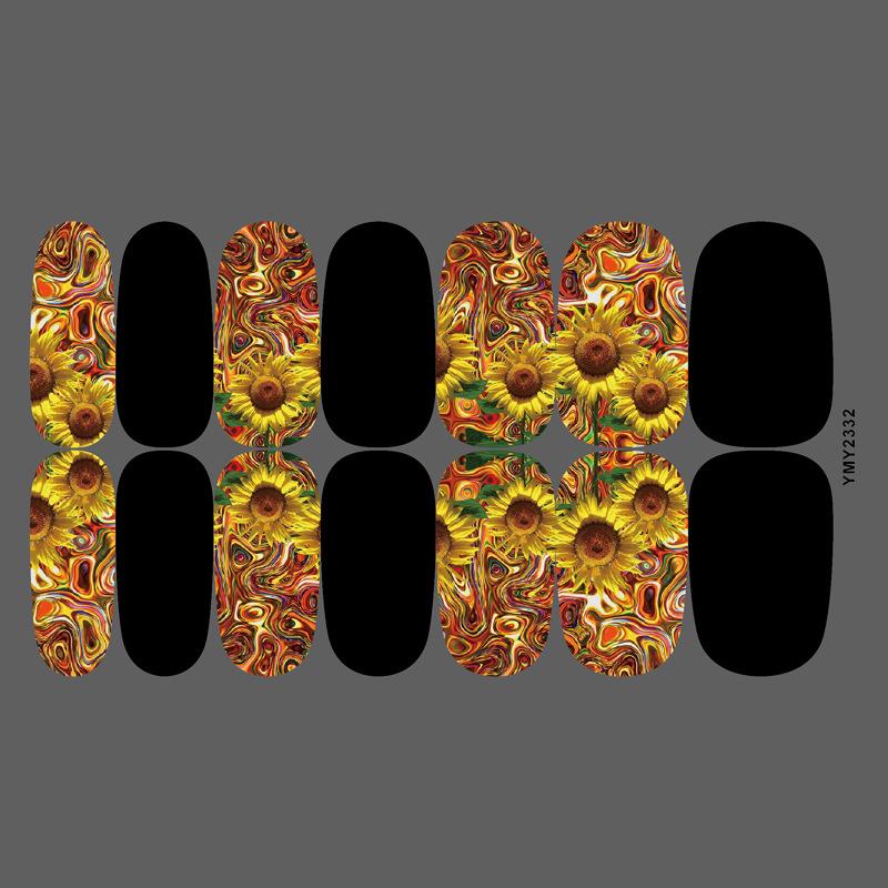 Bright Sunflower Waterproof Nail Stickers - Long-Lasting, Cute, Full-Cover Ins Style
