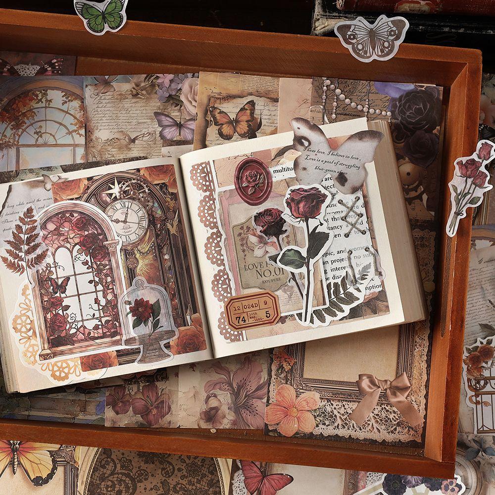 200 pcs Vintage material paper+Stickers Hybrid set Vintage Creativity Scrapbooking Collage material Craft Supplies