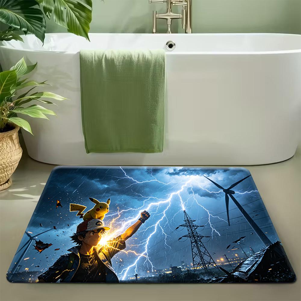 Pokemon Ash Pikachu and Gengar Haunted Print Non-Slip Floor Mat Doormat 40x60cm
