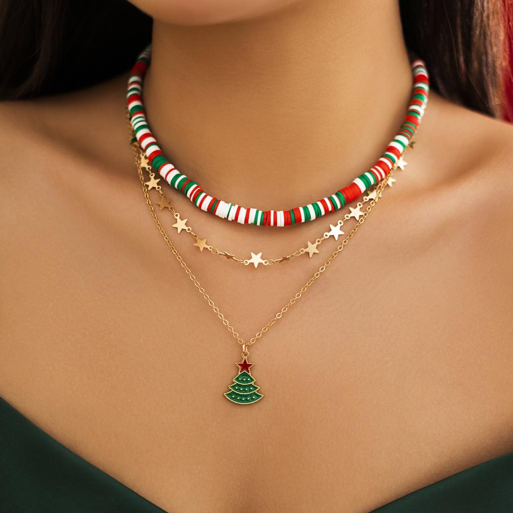 Christmas Day Soft Pottery Necklace Set Christmas Snowman Elk Micro Necklace Choker