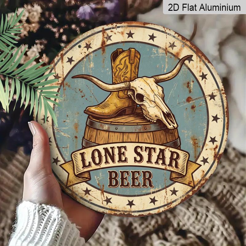 2D Flat 1pc, 8x8 in, Lone Star Beer Sign - Vintage Aluminum Metal Wall Decor Suitable for Home, Cafe, Cave, Garage - Durable Indoor/Outdoor