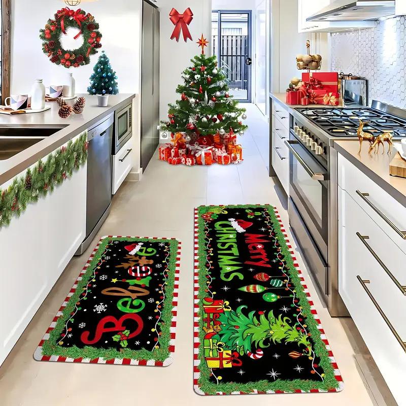 Christmas Cookies Tree Red Color Floor Mat Home Kitchen Non-slip Mat Merry Christmas Decoration for Home Happy New Year