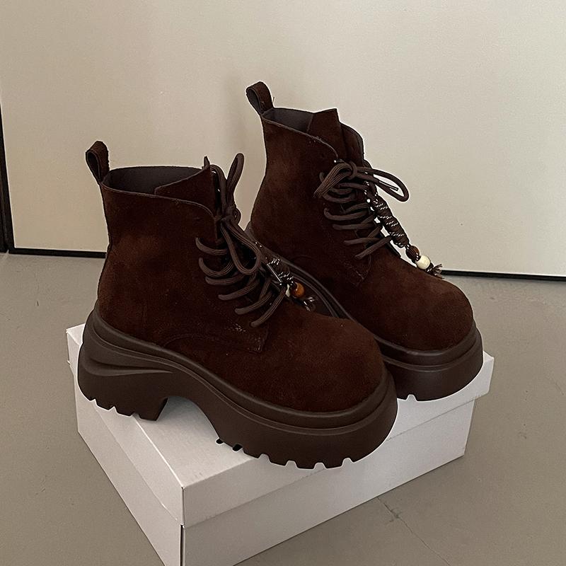 

Thick Bottom Women Motorcycle Boots British Style Platform Heel Shoes Autumn Modern Short Booties Zapatos De Mujer 40