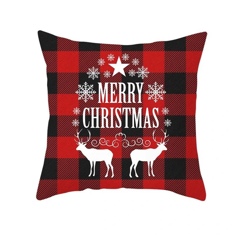 Fuwatacchi Merry Christmas Print Pillowcase Red Black Plaid Cushion Cover Home Chair Sofa Decoration  _,(4) 30x30cm