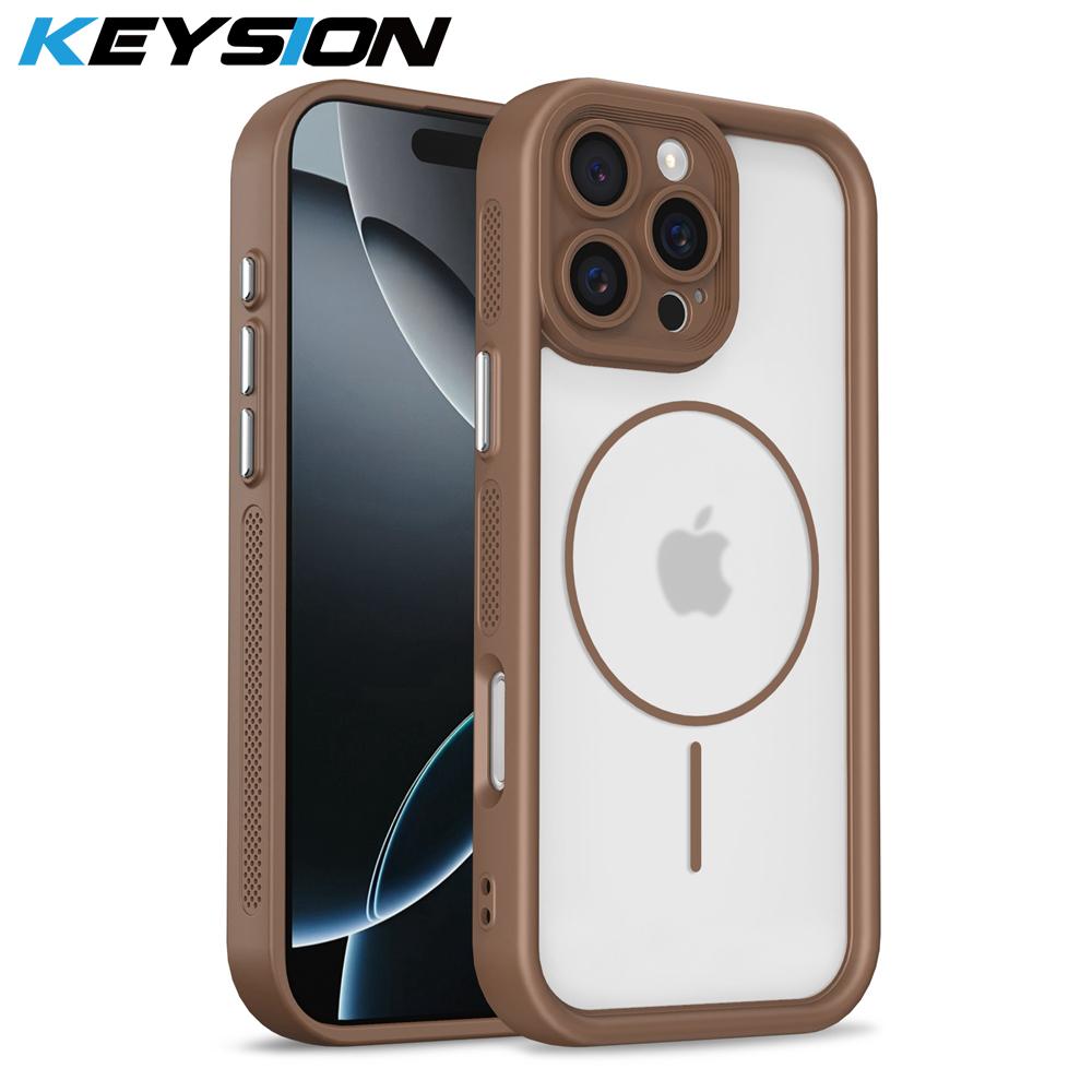 

KEYSION Прозрачный матовый магнитный чехол для MagSafe для iPhone 15 16 Pro Max 16 Plus Силикон+ПК Утолщенная рамка Ударопрочный чехол для телефона for iPhone 15 Pro Max хаки